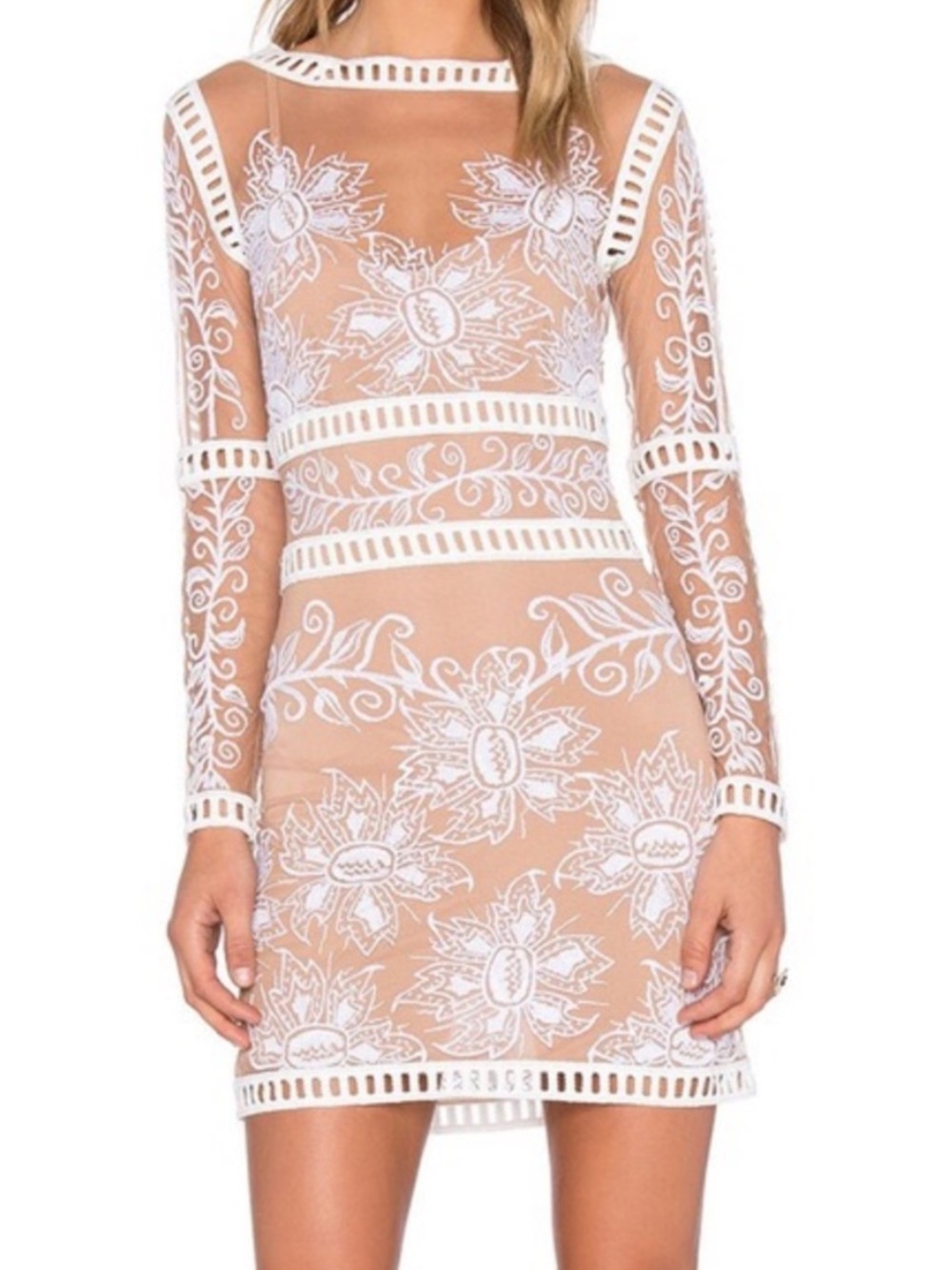 For Love And Lemons Desert Nights Mini Dress Festival Sexy White & Nude Size S